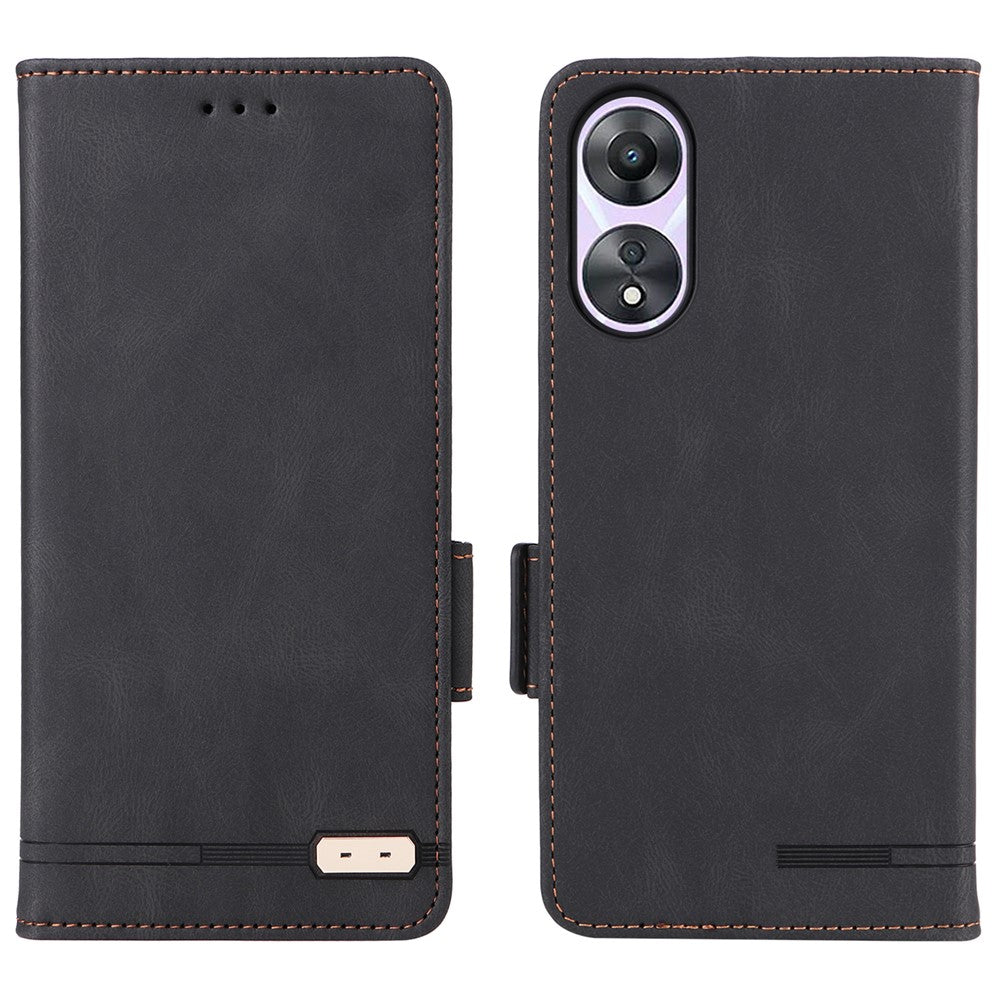 Stötsäkert mobilskal för Oppo A58 5G, hårdvarudekor, dubbelt magnetiskt spänne, plånbok, handsfree-stativ, PU-läderfodral
