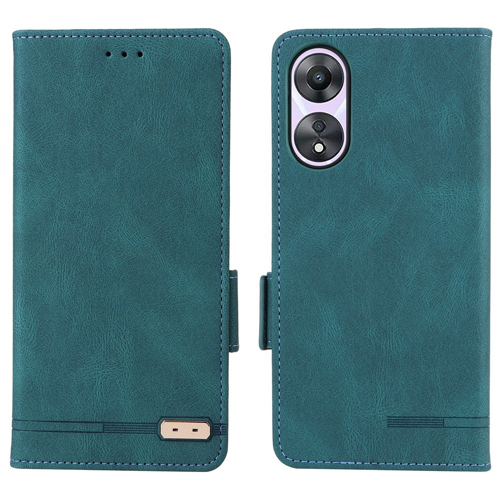 Shockproof Phone Cover for Oppo A58 5G, Hardware Decor Dual Magnetic Clasp Wallet Hands-free Stand PU Leather Phone Case