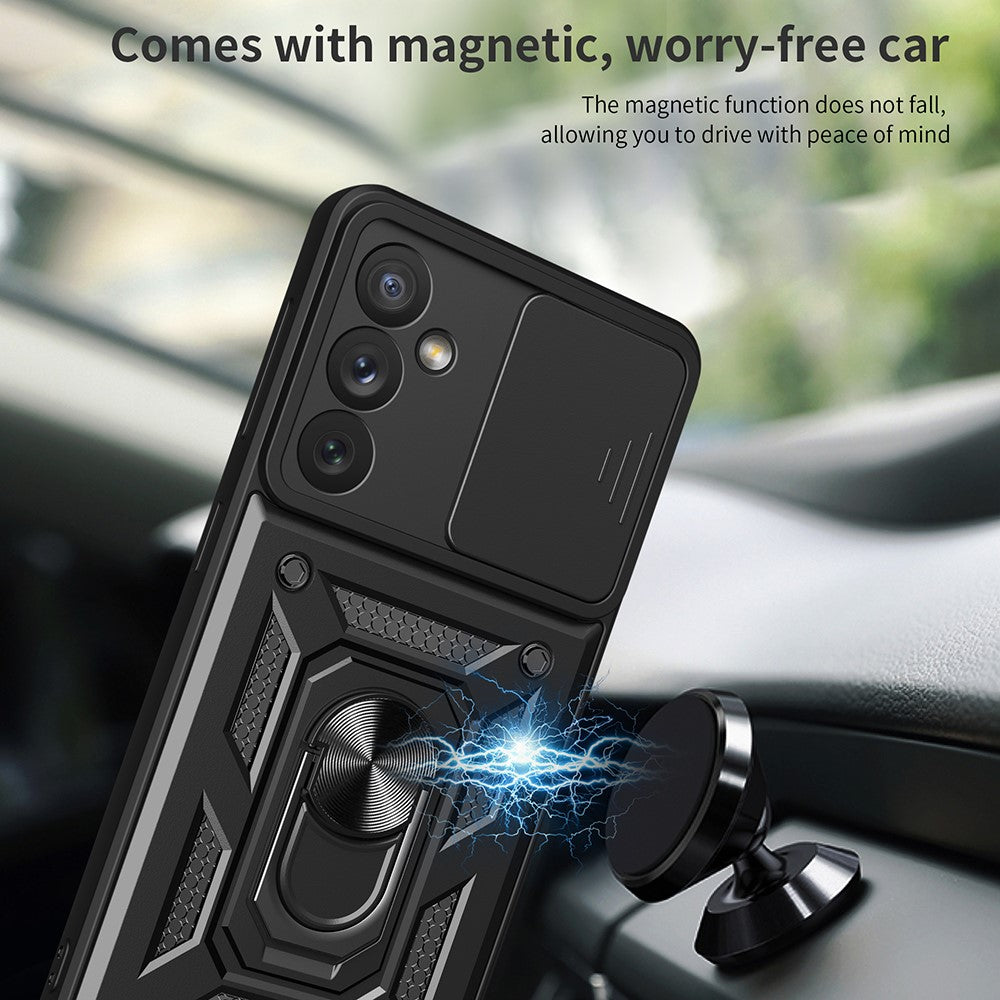 For Samsung Galaxy A34 5G Shockproof TPU+PC Case Ring Kickstand Slide Camera Protector Anti-Scratch Back Cover