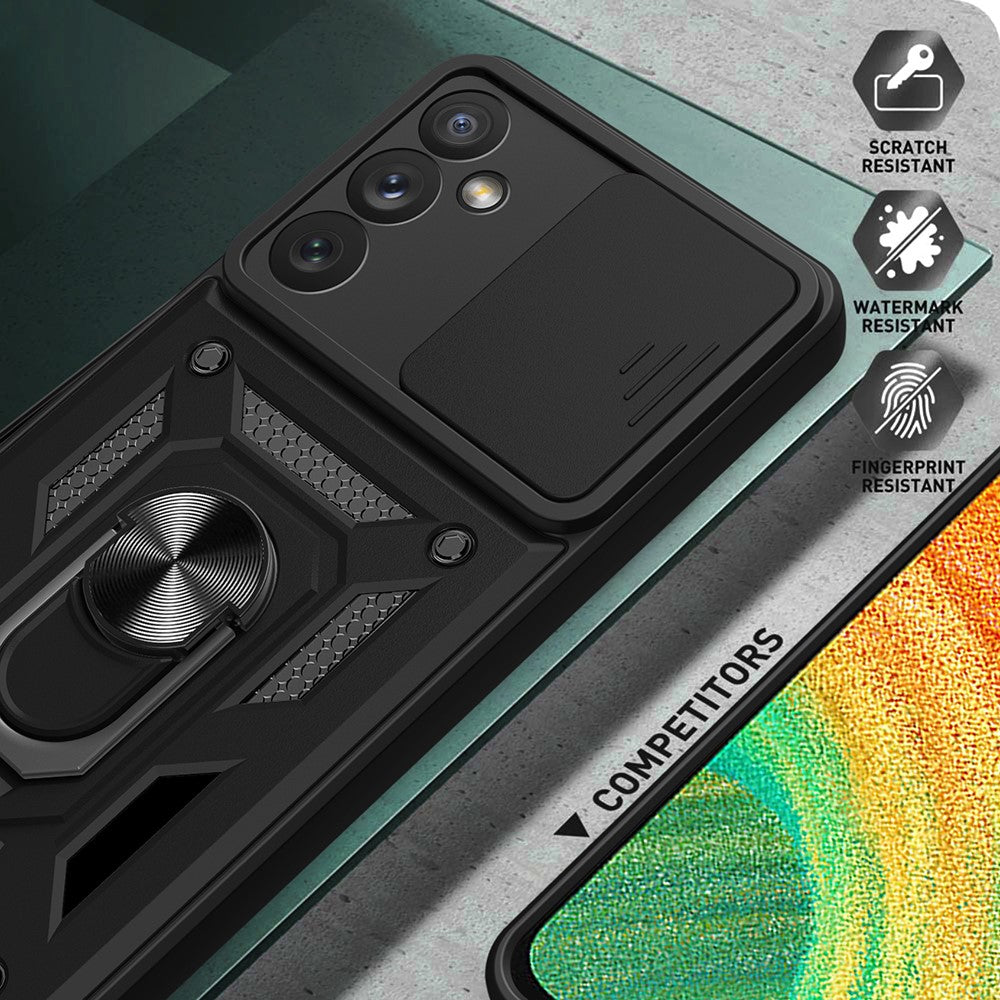 For Samsung Galaxy A34 5G Shockproof TPU+PC Case Ring Kickstand Slide Camera Protector Anti-Scratch Back Cover