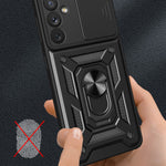 For Samsung Galaxy A34 5G Shockproof TPU+PC Case Ring Kickstand Slide Camera Protector Anti-Scratch Back Cover