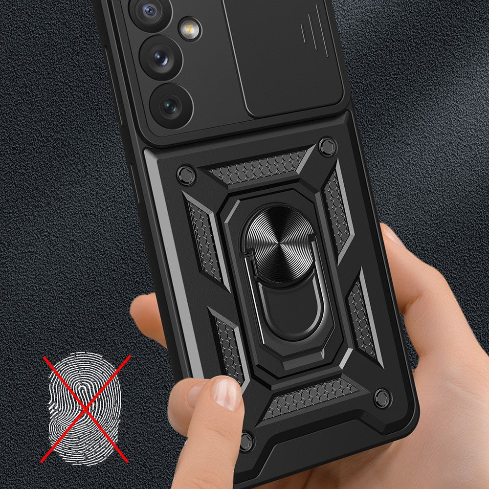 For Samsung Galaxy A34 5G Shockproof TPU+PC Case Ring Kickstand Slide Camera Protector Anti-Scratch Back Cover