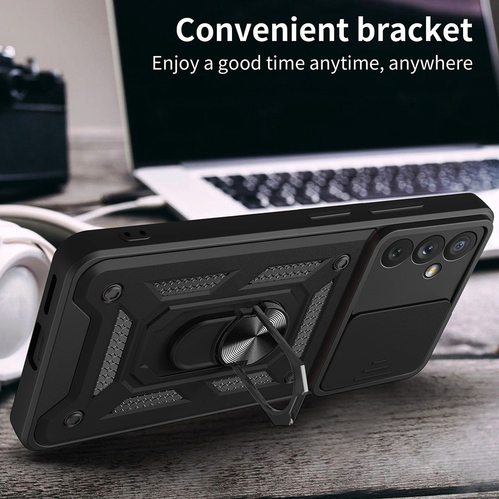 For Samsung Galaxy A34 5G Shockproof TPU+PC Case Ring Kickstand Slide Camera Protector Anti-Scratch Back Cover