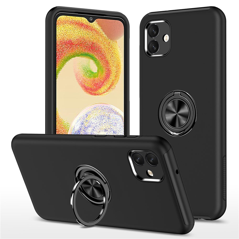 For Samsung Galaxy A04 4G (164.4 x 76.3 x 9.1 mm) Rotary Ring Kickstand Phone Case Hard PC+Soft TPU Anti-drop Cover