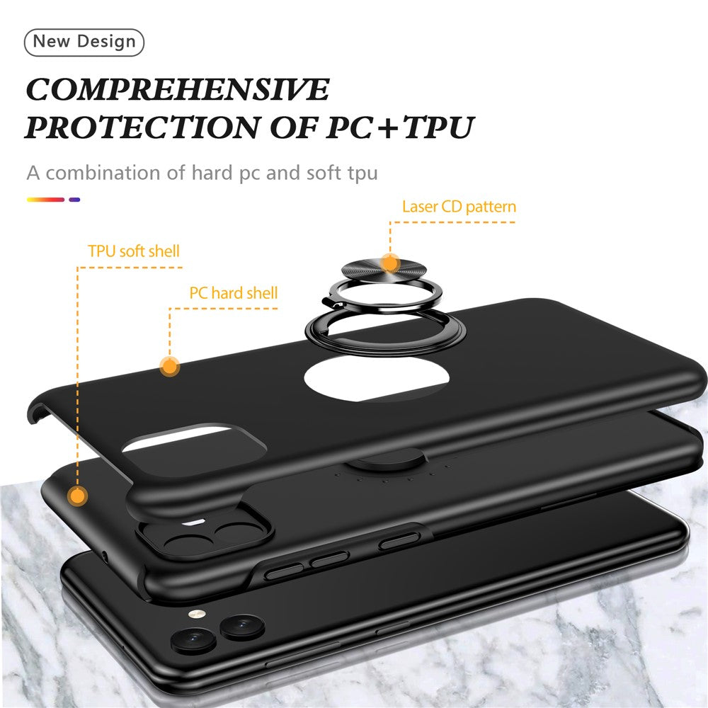 For Samsung Galaxy A04 4G (164.4 x 76.3 x 9.1 mm) Rotary Ring Kickstand Phone Case Hard PC+Soft TPU Anti-drop Cover