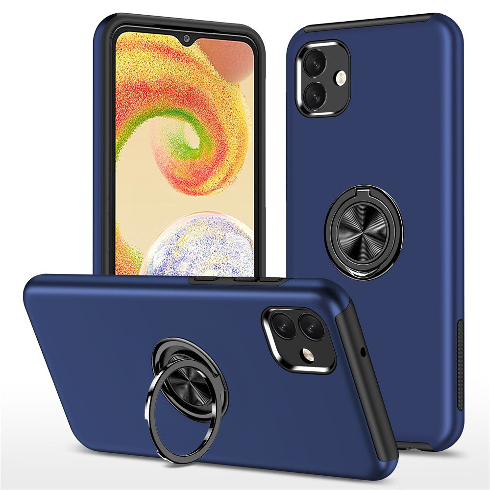 For Samsung Galaxy A04 4G (164.4 x 76.3 x 9.1 mm) Rotary Ring Kickstand Phone Case Hard PC+Soft TPU Anti-drop Cover