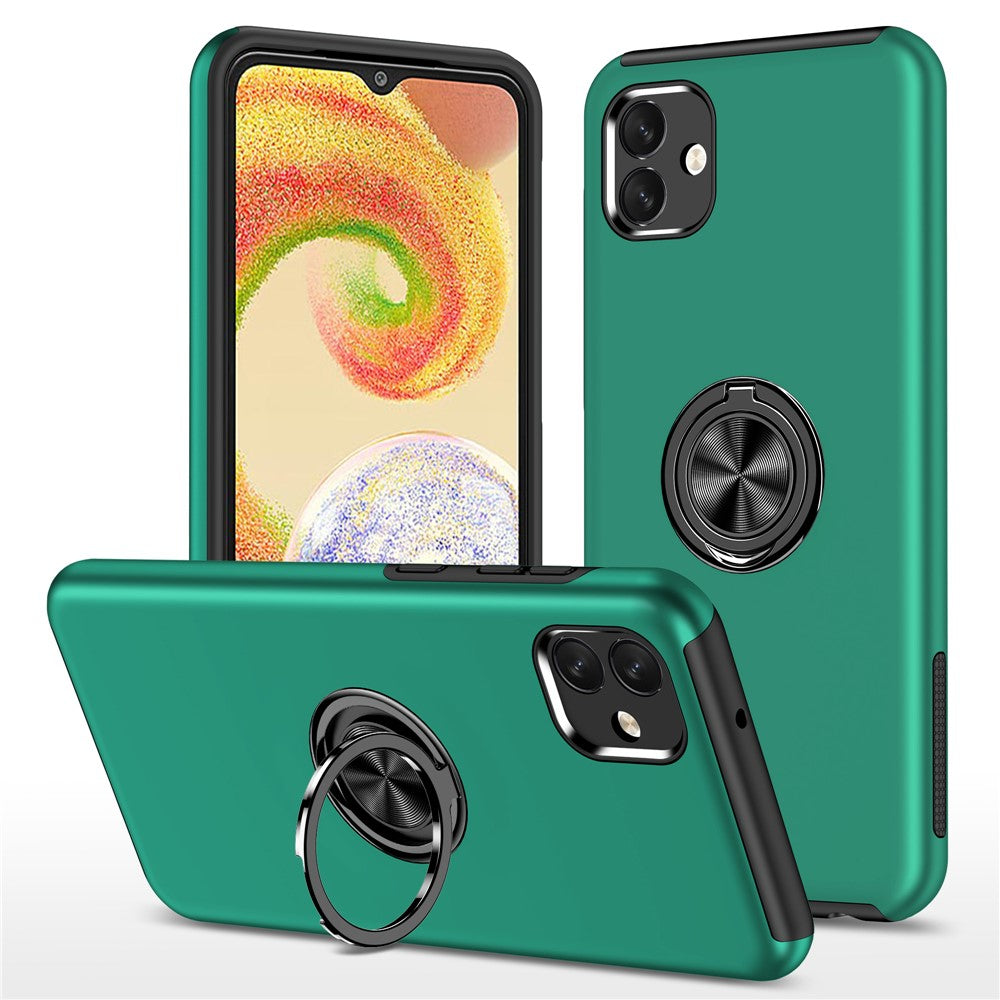 For Samsung Galaxy A04 4G (164.4 x 76.3 x 9.1 mm) Rotary Ring Kickstand Phone Case Hard PC+Soft TPU Anti-drop Cover