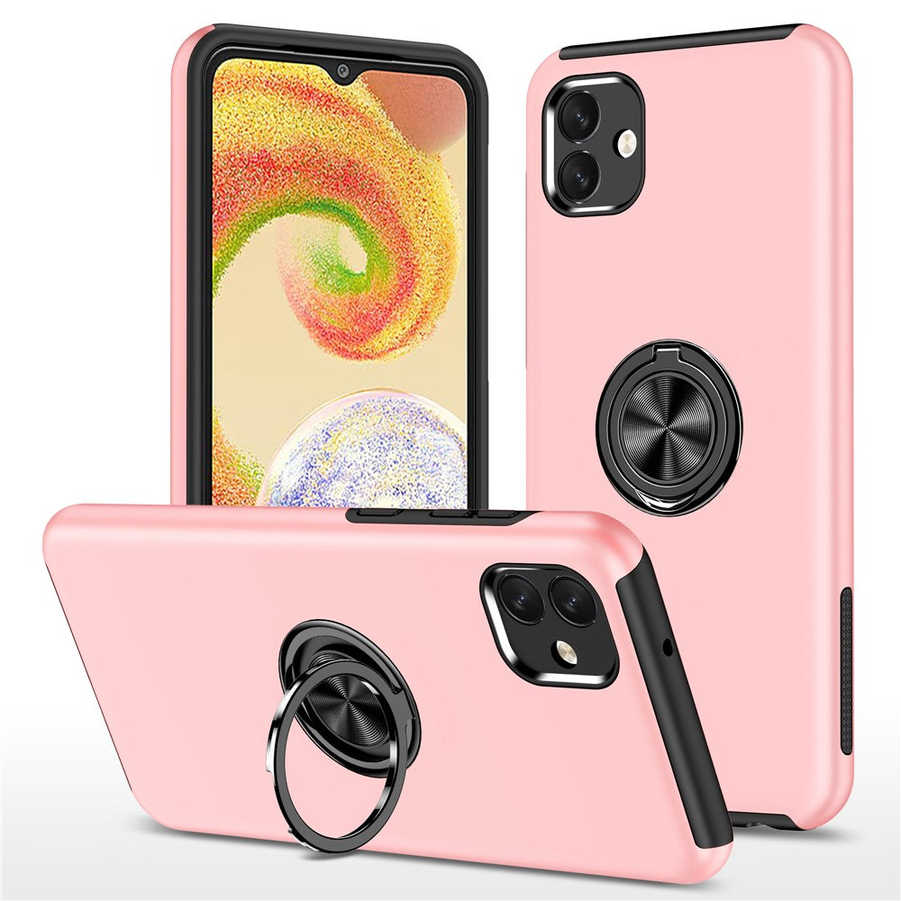 For Samsung Galaxy A04 4G (164.4 x 76.3 x 9.1 mm) Rotary Ring Kickstand Phone Case Hard PC+Soft TPU Anti-drop Cover
