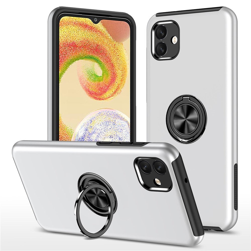 For Samsung Galaxy A04 4G (164.4 x 76.3 x 9.1 mm) Rotary Ring Kickstand Phone Case Hard PC+Soft TPU Anti-drop Cover