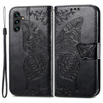 Samsung Galaxy A14 5G / A14 4G Skal Präglat Fjärilsmönster PU-läder Plånboksfodral Stativ med Rem