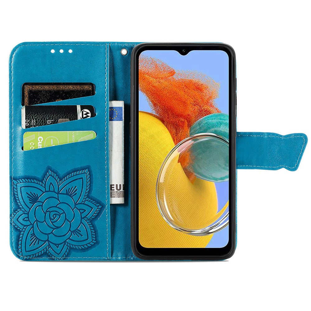 Samsung Galaxy A14 5G / A14 4G Skal Präglat Fjärilsmönster PU-läder Plånboksfodral Stativ med Rem