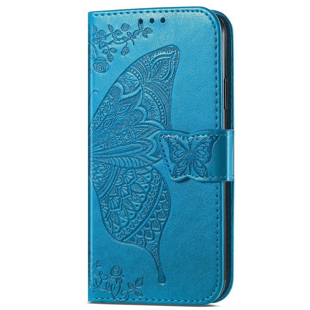 Samsung Galaxy A14 5G / A14 4G Skal Präglat Fjärilsmönster PU-läder Plånboksfodral Stativ med Rem