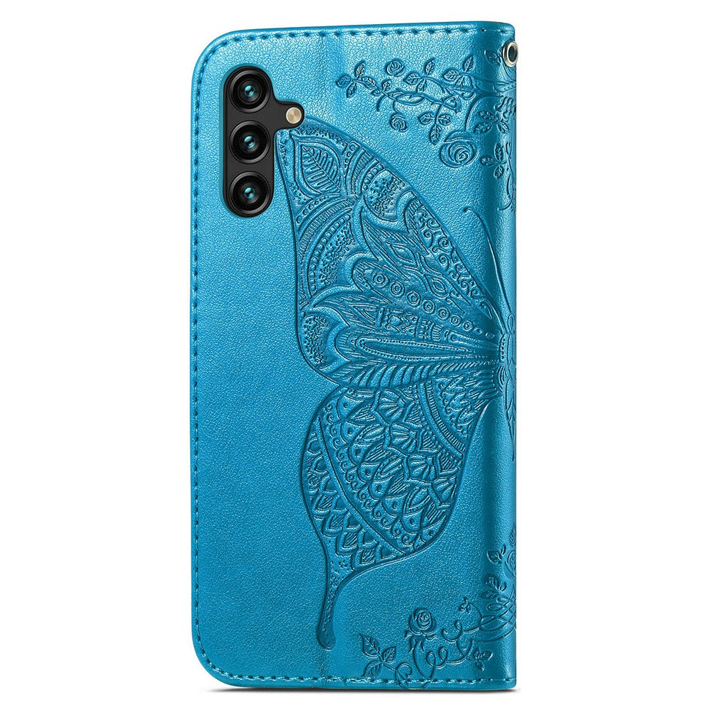 Samsung Galaxy A14 5G / A14 4G Skal Präglat Fjärilsmönster PU-läder Plånboksfodral Stativ med Rem