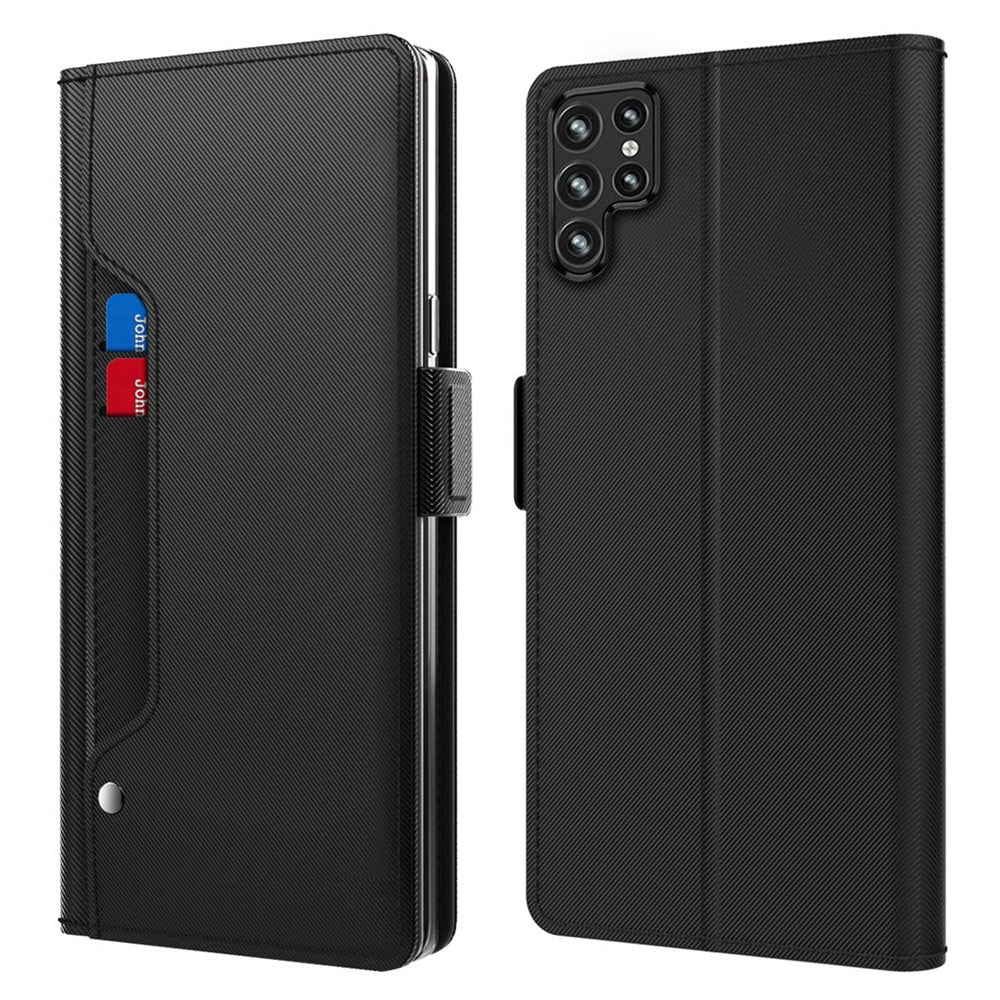 For Samsung Galaxy S23 Ultra PU Leather+TPU Shockproof Cell Phone Case Foldable Stand Card Holder Magnetic Phone Cover with Makeup Mirror