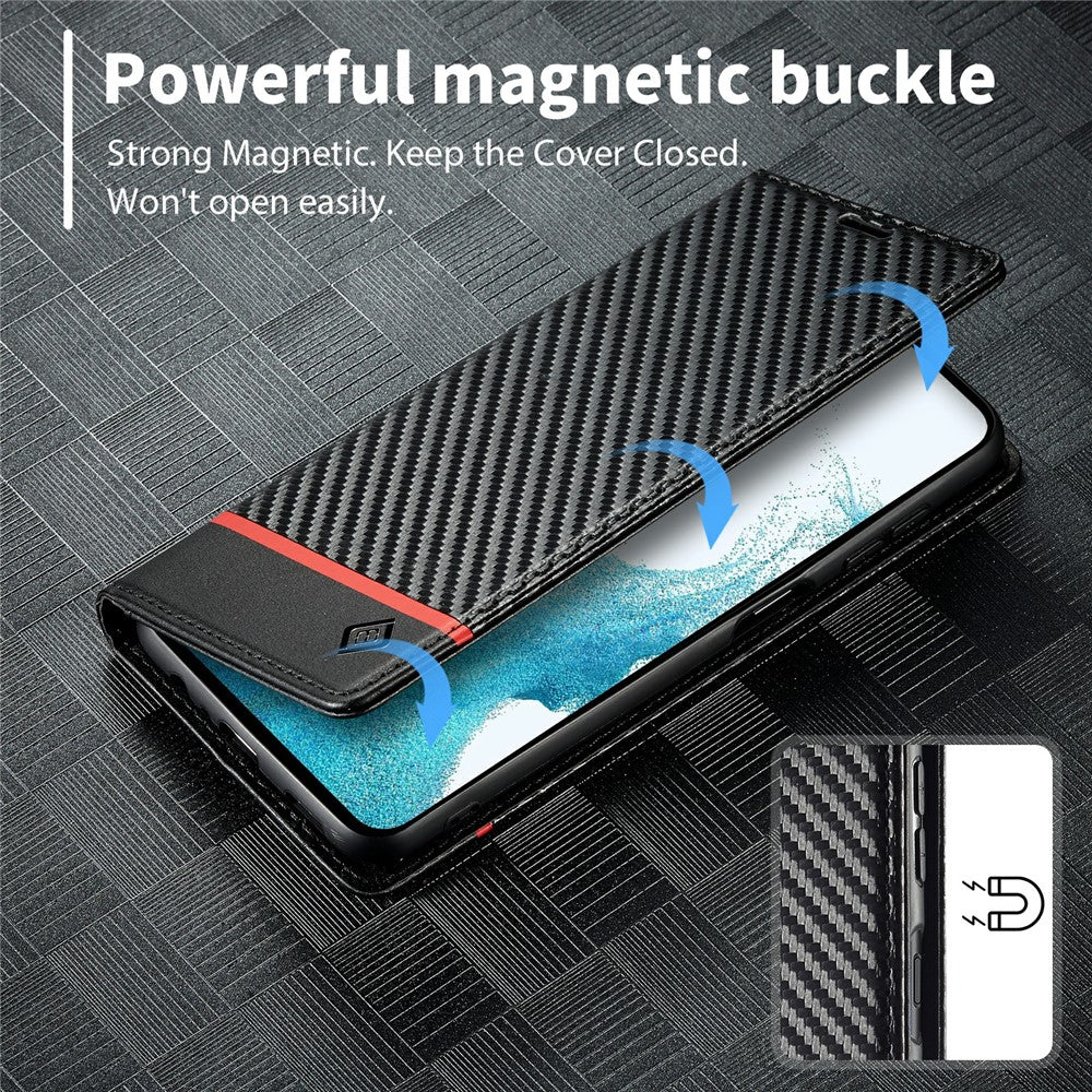 LC.IMEEKE for Samsung Galaxy A34 5G Shockproof Carbon Fiber Texture Phone Wallet Case PU Leather Stand Phone Cover