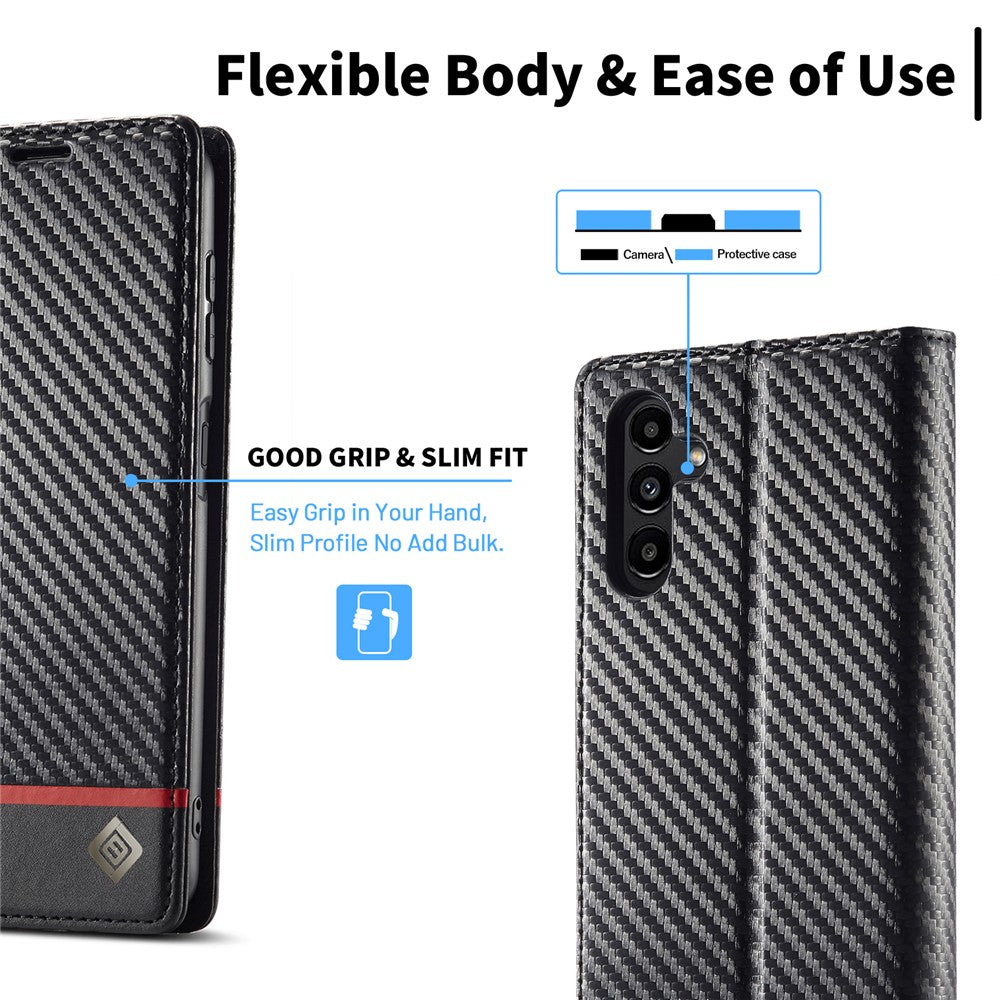 LC.IMEEKE for Samsung Galaxy A34 5G Shockproof Carbon Fiber Texture Phone Wallet Case PU Leather Stand Phone Cover