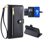 Til Asus Zenfone 9 5G Lynlåslomme PU Læder Stand Etui Kortpladser Flip Telefoncover med Håndledsrem og Skulderrem
