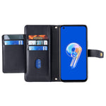 Til Asus Zenfone 9 5G Lynlåslomme PU Læder Stand Etui Kortpladser Flip Telefoncover med Håndledsrem og Skulderrem