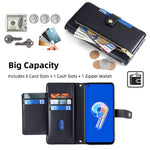 Til Asus Zenfone 9 5G Lynlåslomme PU Læder Stand Etui Kortpladser Flip Telefoncover med Håndledsrem og Skulderrem