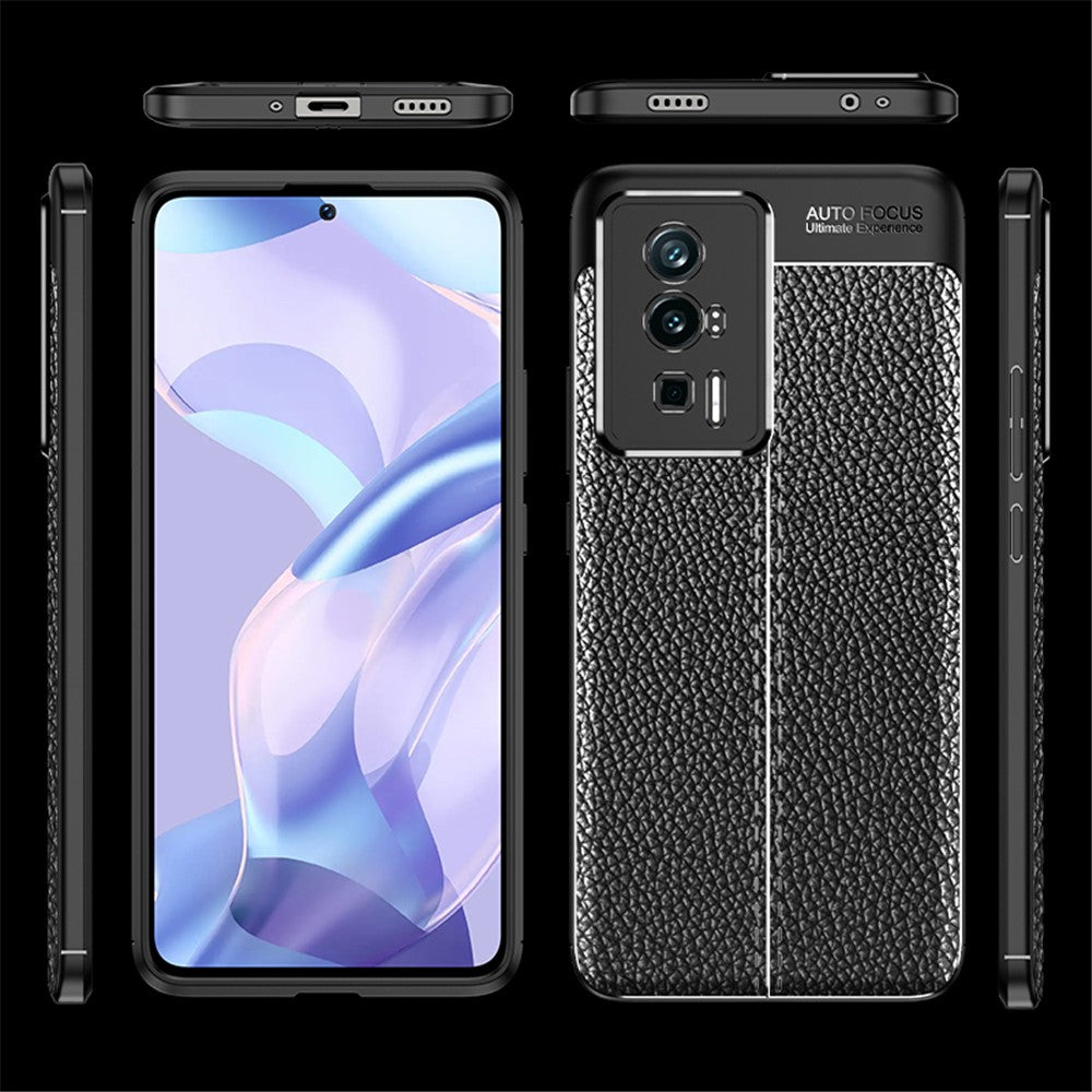 Xiaomi Poco F5 Pro 5G / Redmi K60 Pro 5G / K60 5G Litchitextur Fallskydd TPU-fodral mobilskal Reptåligt mobilskal