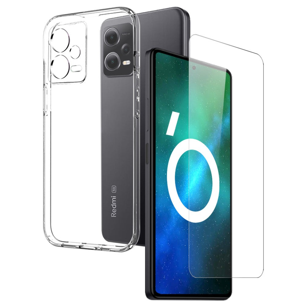 NORTHJO För Xiaomi Redmi Note 12 Pro 5G 2-i-1-design Stötsäkert TPU-mobilskal + Skärmskydd i Härdat Glas