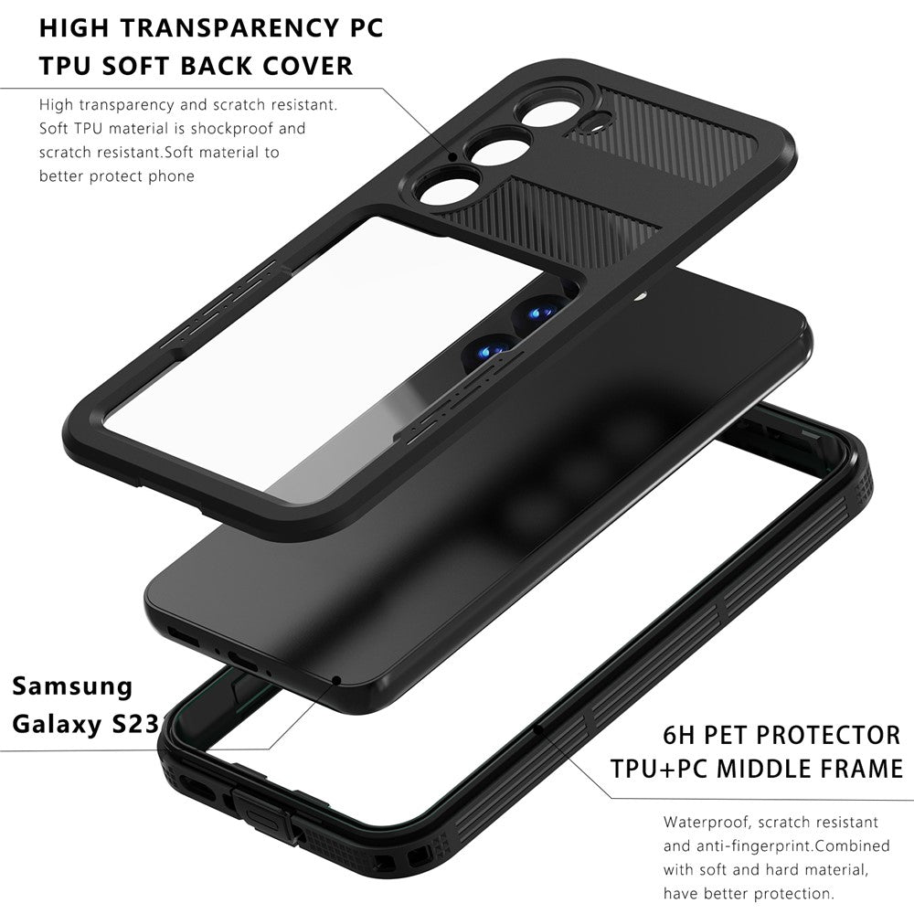 REDPEPPER DOT För Samsung Galaxy S23 IP68 Vattentätt mobilskal Transparent Mobilmobil Baksida [Stödjer Fingeravtryckslåsning]