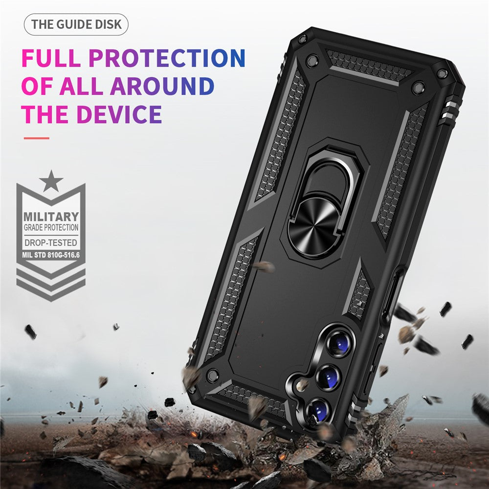 Samsung Galaxy A14 5G / 4G militærklassificeret stødsikkert mobilcover med ringstøttedesign, PC + TPU-faldsikkert etui