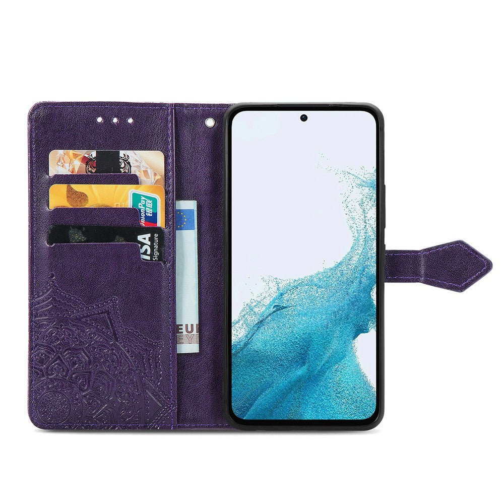For Samsung Galaxy A54 5G Embossed Mandala Pattern PU Leather Stand Case Magnetic Clasp Wallet Cover with Strap