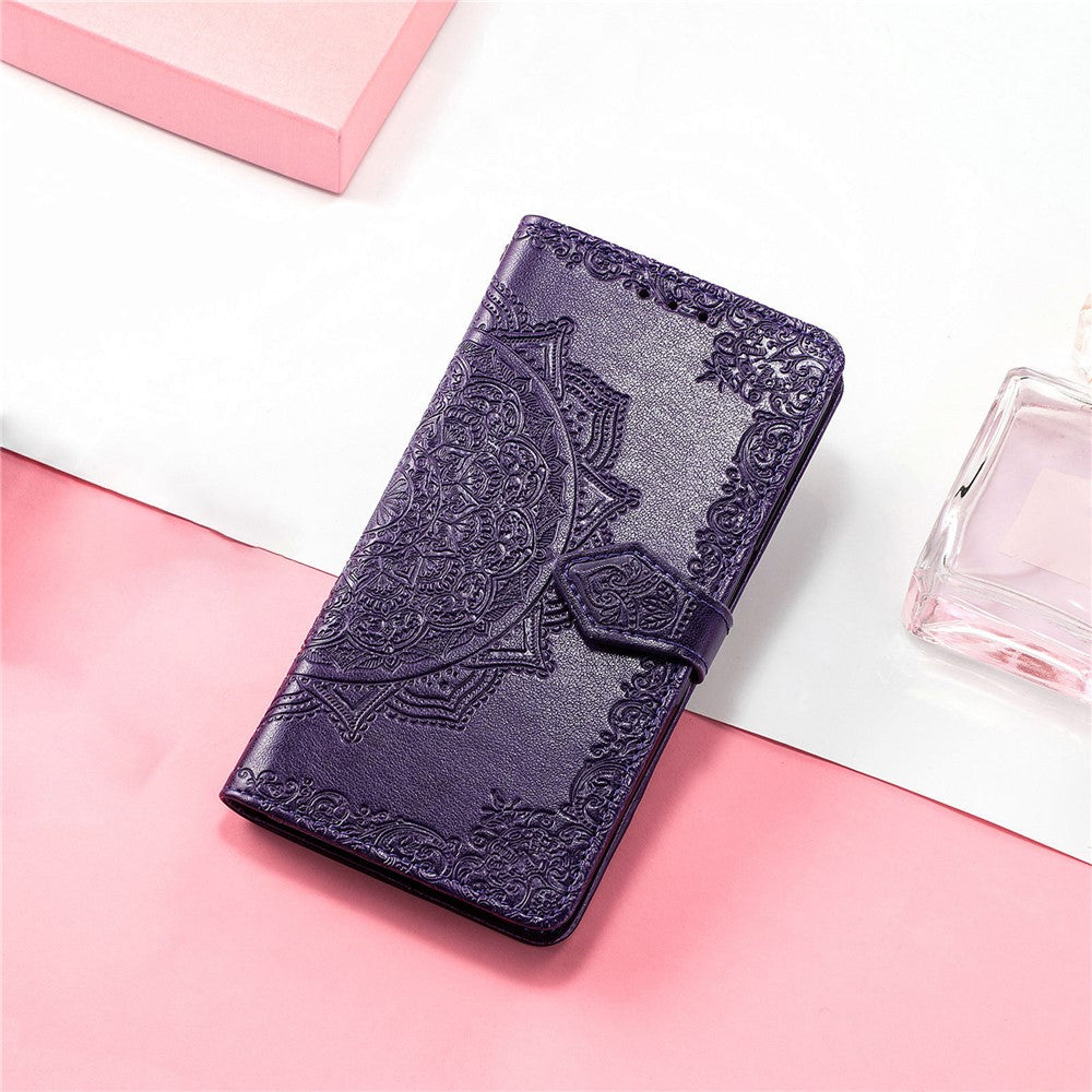 For Samsung Galaxy A54 5G Embossed Mandala Pattern PU Leather Stand Case Magnetic Clasp Wallet Cover with Strap