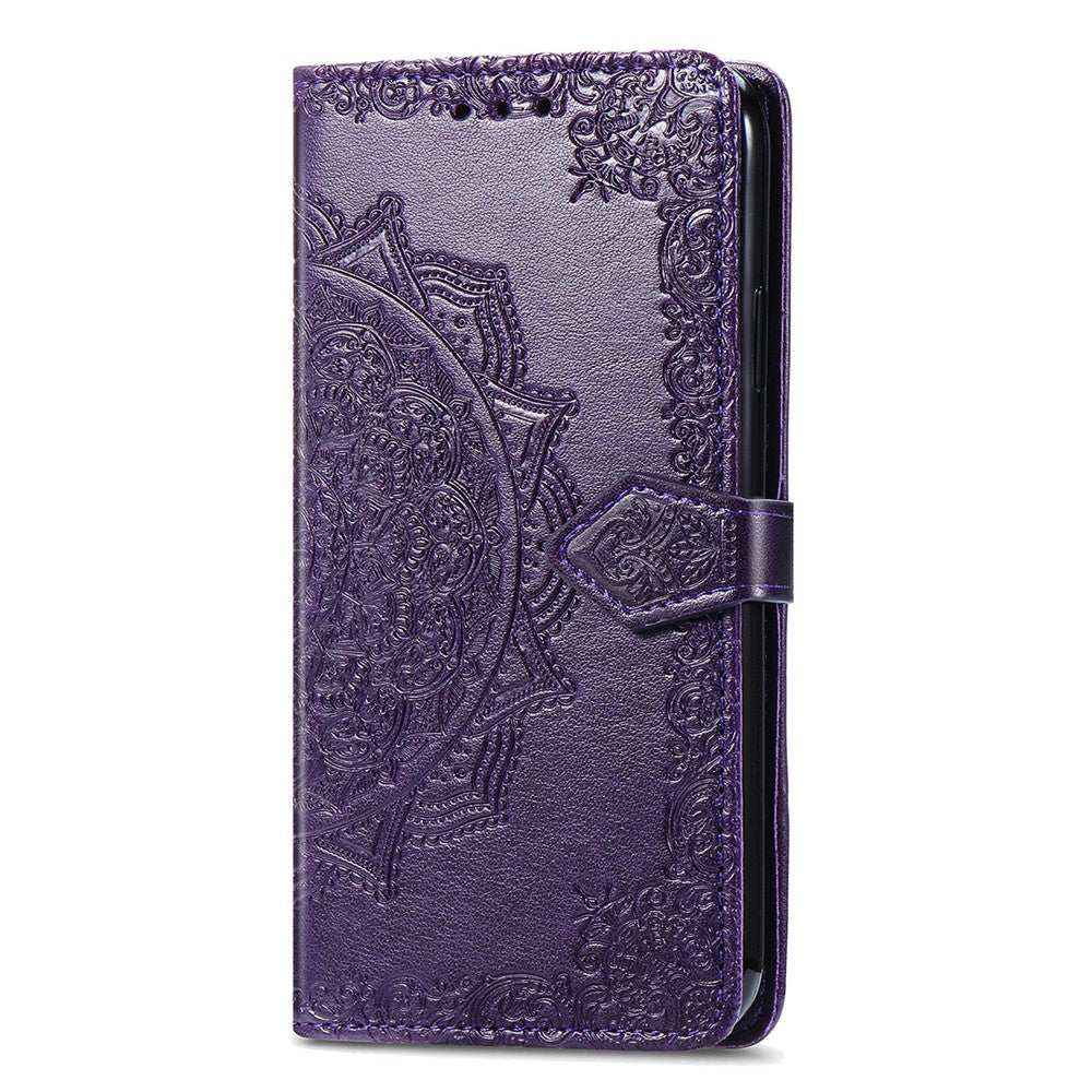 For Samsung Galaxy A54 5G Embossed Mandala Pattern PU Leather Stand Case Magnetic Clasp Wallet Cover with Strap