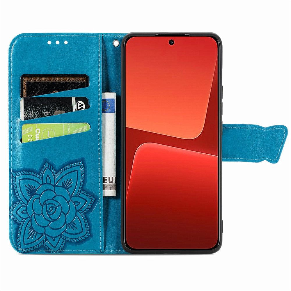 Cell Phone Case for Xiaomi 13 5G, PU Leather Wallet Imprinted Butterfly Pattern Stand Phone Cover