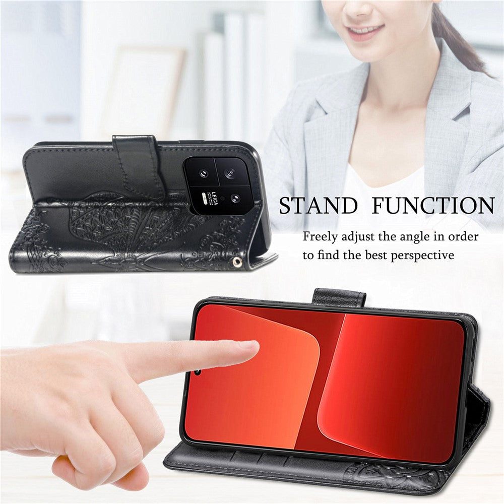 Cell Phone Case for Xiaomi 13 5G, PU Leather Wallet Imprinted Butterfly Pattern Stand Phone Cover