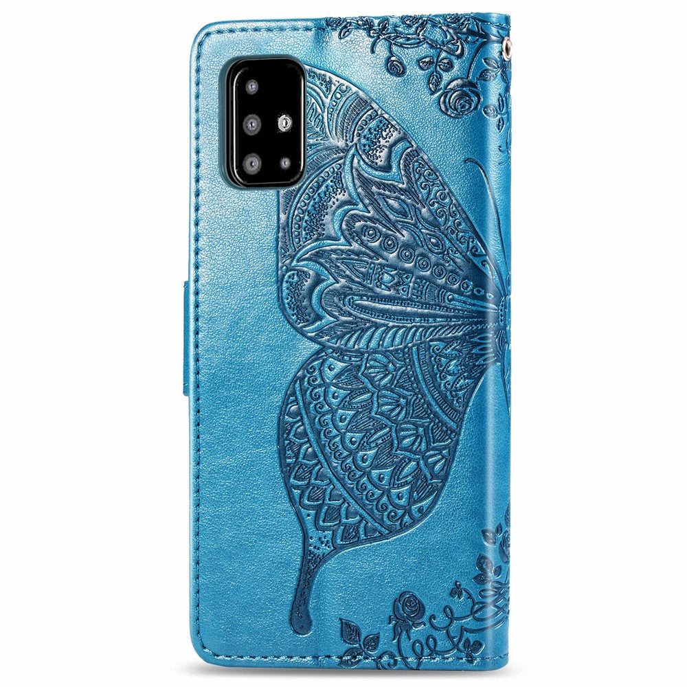 For Samsung Galaxy A51 4G SM-A515 Imprinted Butterfly Pattern Anti-scratch Phone Case PU Leather Stand Wallet Cover with Strap