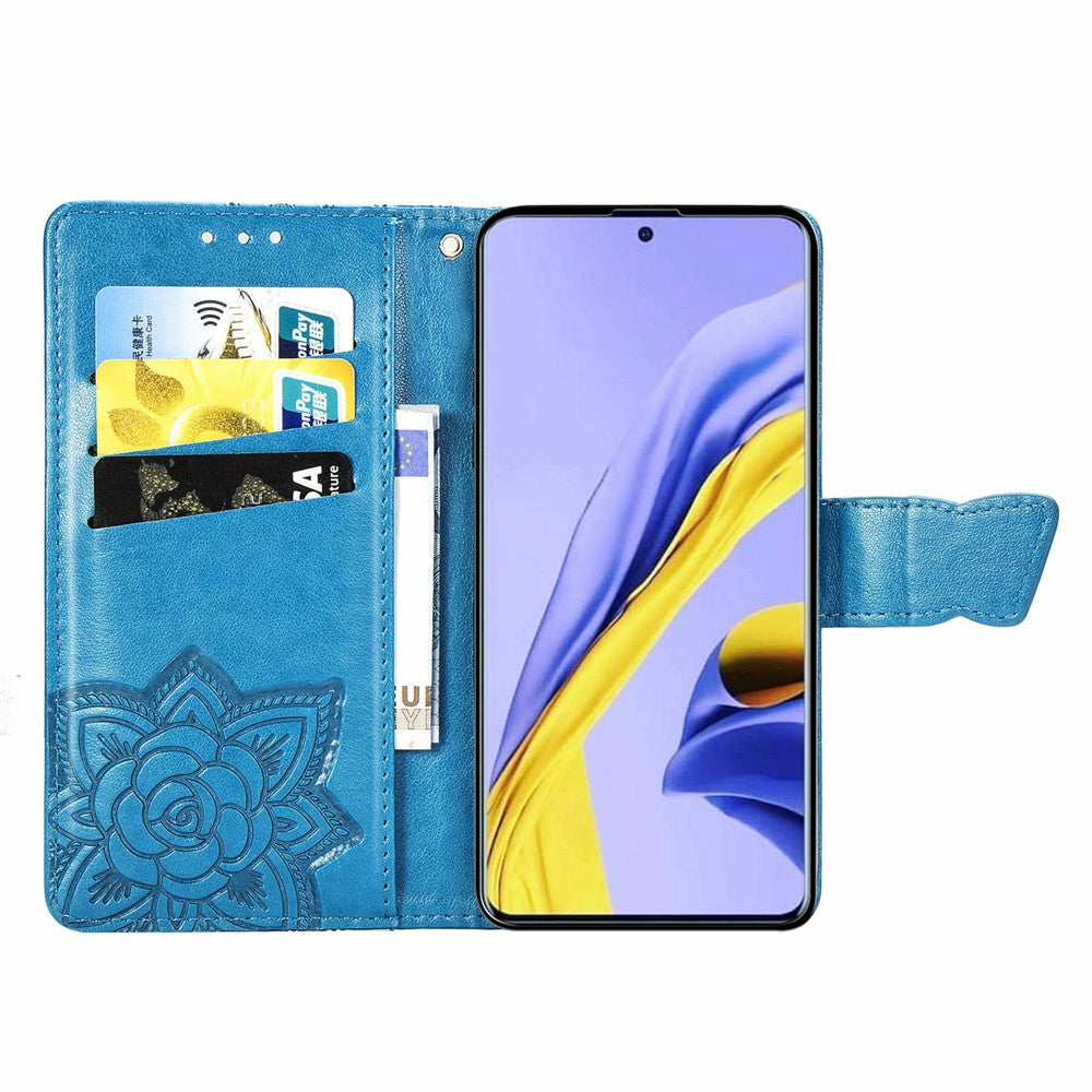 For Samsung Galaxy A51 4G SM-A515 Imprinted Butterfly Pattern Anti-scratch Phone Case PU Leather Stand Wallet Cover with Strap