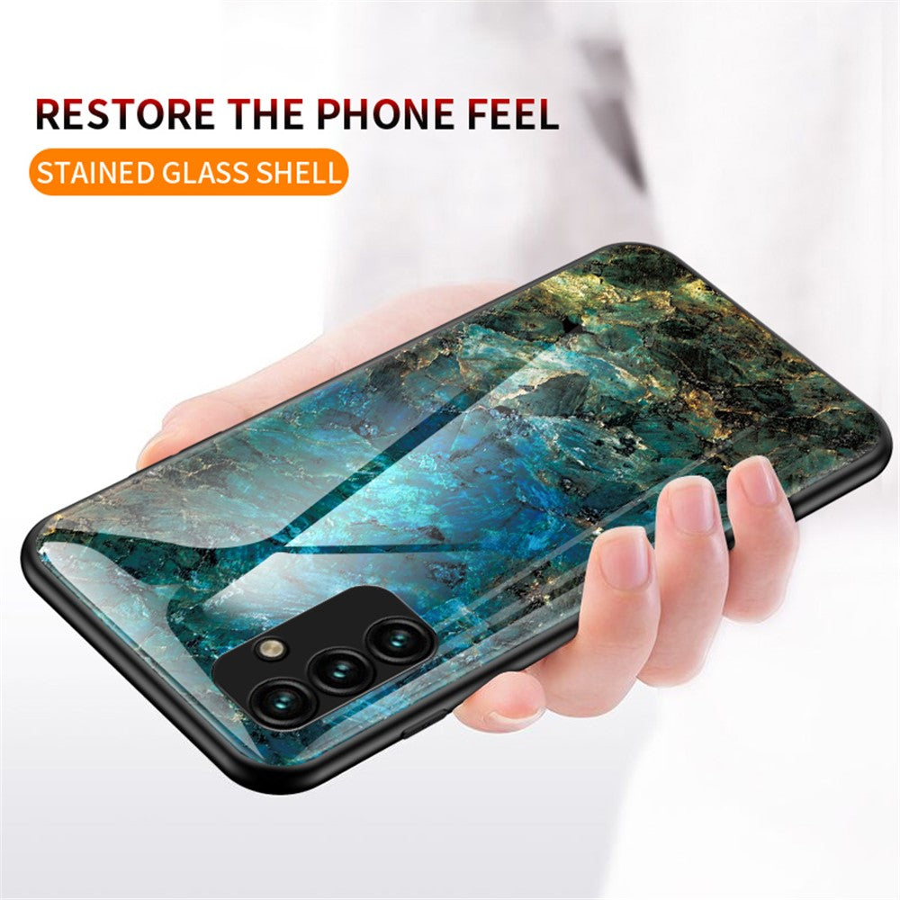 Til Samsung Galaxy A34 5G Marmormønster Printet Hærdet Glas + PC + TPU Telefoncover Anti-fald Bagside