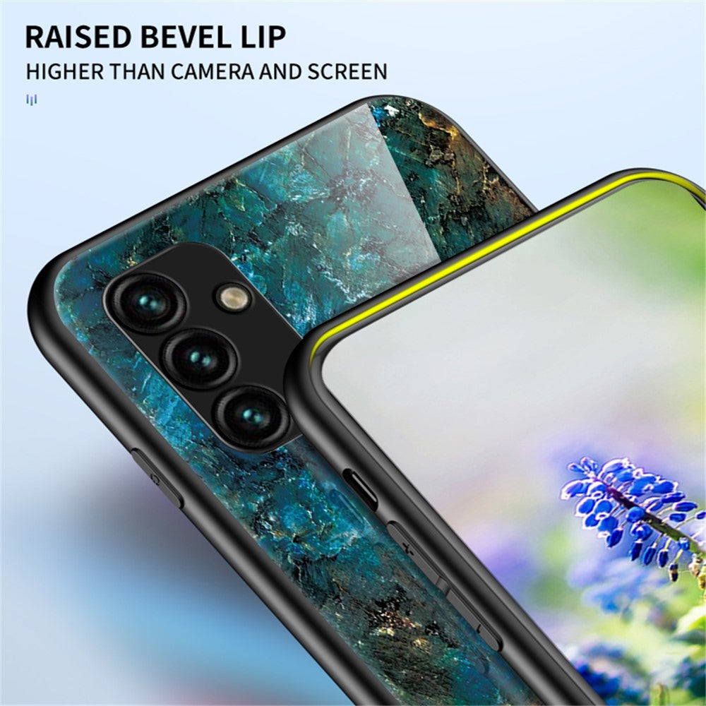 Til Samsung Galaxy A34 5G Marmormønster Printet Hærdet Glas + PC + TPU Telefoncover Anti-fald Bagside