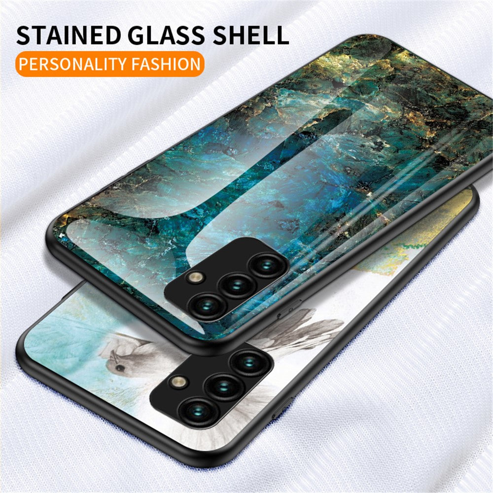 Til Samsung Galaxy A34 5G Marmormønster Printet Hærdet Glas + PC + TPU Telefoncover Anti-fald Bagside