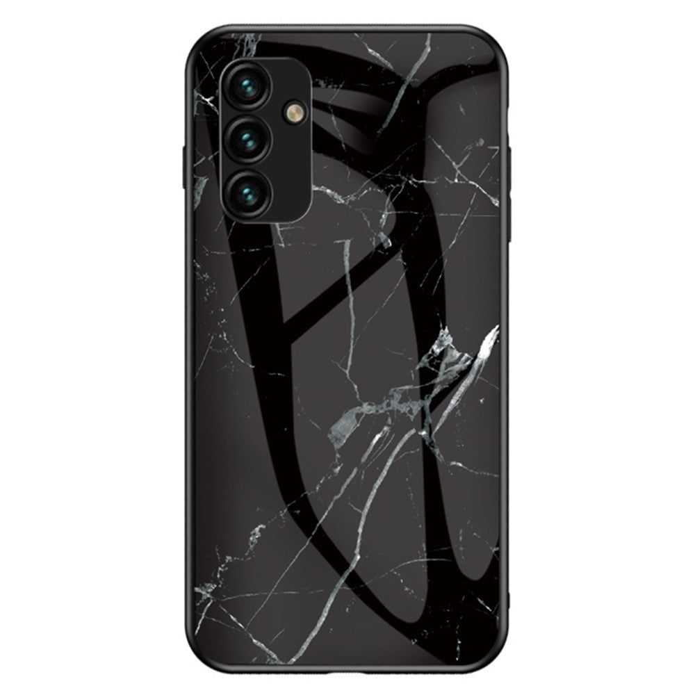 Til Samsung Galaxy A34 5G Marmormønster Printet Hærdet Glas + PC + TPU Telefoncover Anti-fald Bagside