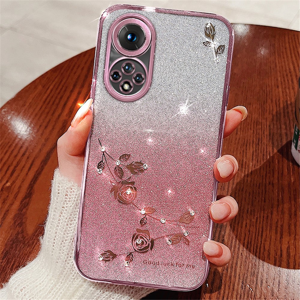 KADEM For Huawei nova 9 Anti-Scratch Rhinestone Design Phone Shell Case Flower Pattern Decor Glitter Powder Soft TPU Cell Phone Cover