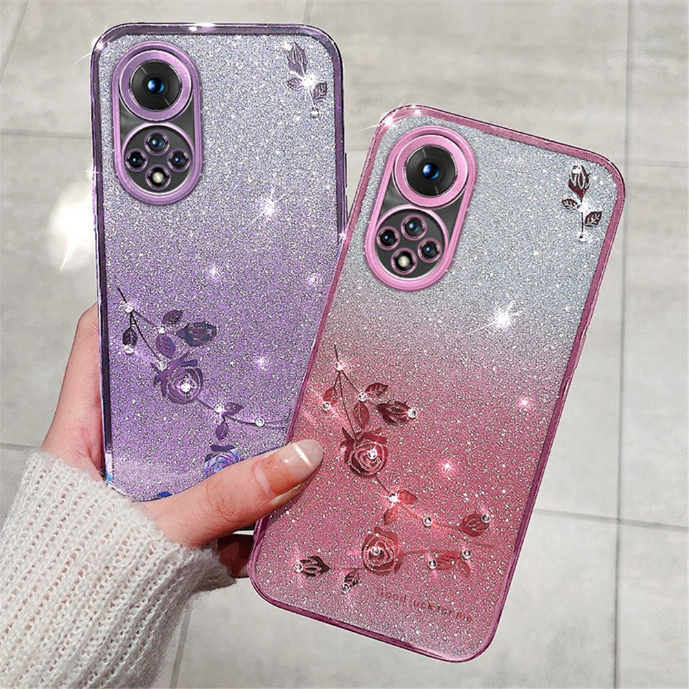 KADEM For Huawei nova 9 Anti-Scratch Rhinestone Design Phone Shell Case Flower Pattern Decor Glitter Powder Soft TPU Cell Phone Cover