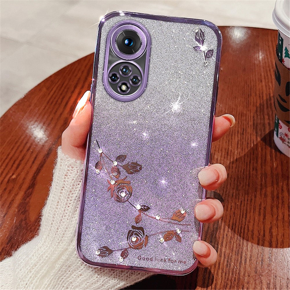 KADEM For Huawei nova 9 Anti-Scratch Rhinestone Design Phone Shell Case Flower Pattern Decor Glitter Powder Soft TPU Cell Phone Cover