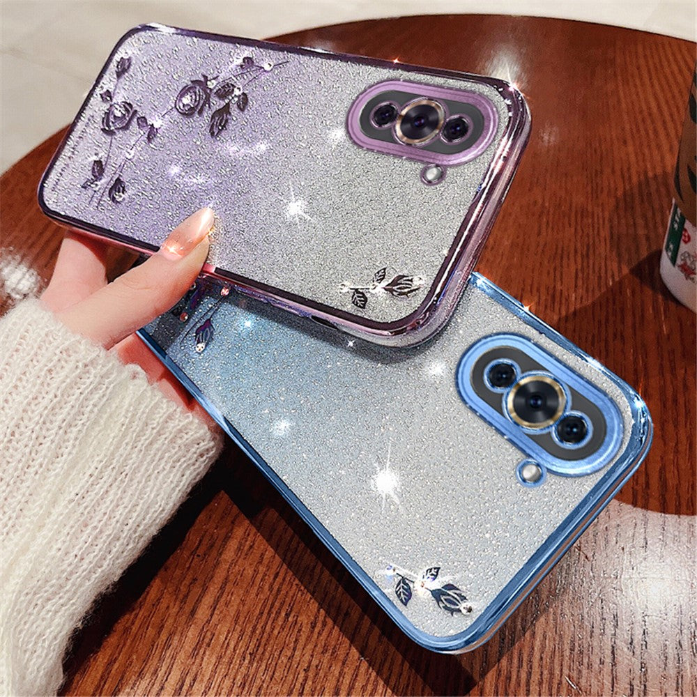 KADEM Flower Pattern Glitter Powder TPU Case for Huawei nova 10 4G, Rhinestone Gradient Color Protective Phone Cover