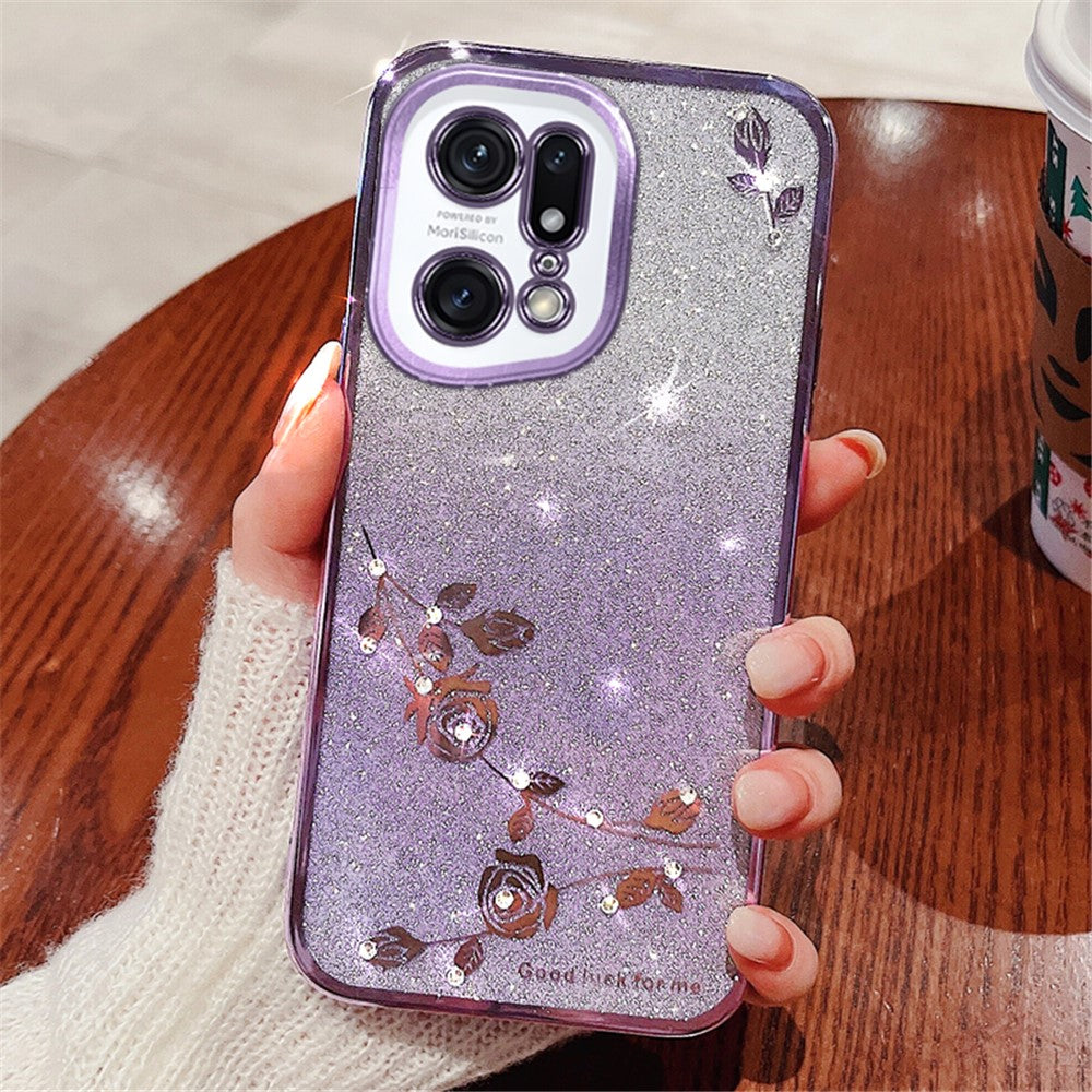 KADEM For Oppo Find X5 Pro 5G Cell Phone Case Rhinestone Flower Pattern Gradient Color Glitter Powder TPU Cover Protector