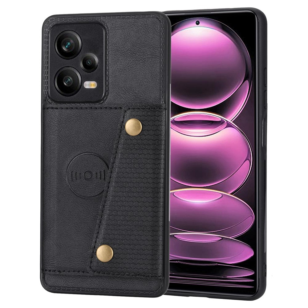 Xiaomi Redmi Note 12 Pro 5G Stativ PU-läderbelagt TPU-skal med dubbla knappar, kortplatser och bilfäste, metallplåt