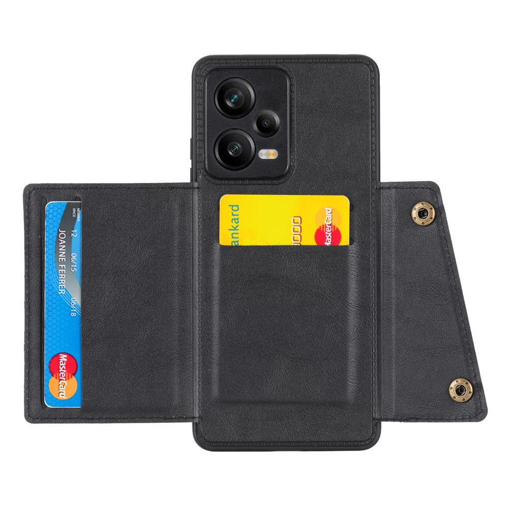 Xiaomi Redmi Note 12 Pro 5G Stativ PU-läderbelagt TPU-skal med dubbla knappar, kortplatser och bilfäste, metallplåt