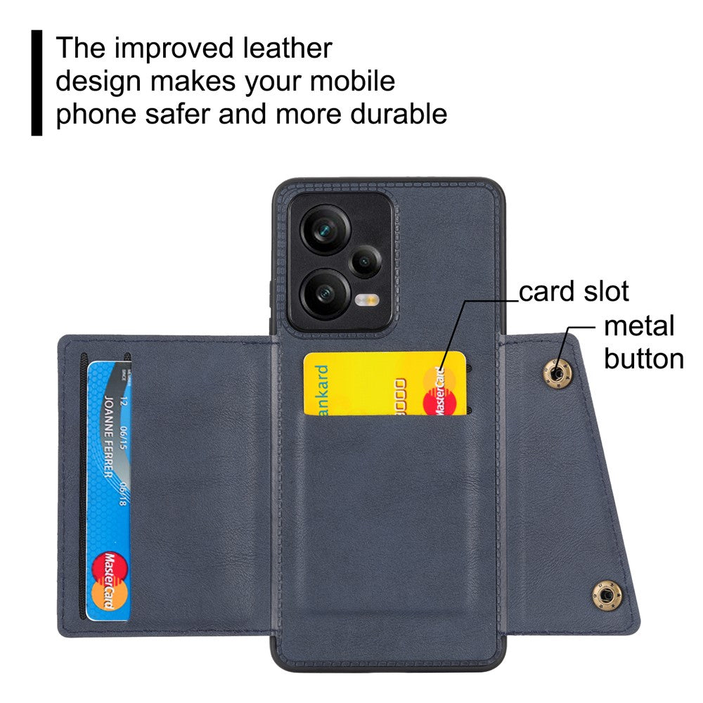 Xiaomi Redmi Note 12 Pro 5G Stativ PU-läderbelagt TPU-skal med dubbla knappar, kortplatser och bilfäste, metallplåt