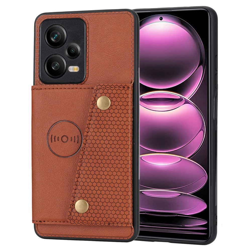 Xiaomi Redmi Note 12 Pro 5G Stativ PU-läderbelagt TPU-skal med dubbla knappar, kortplatser och bilfäste, metallplåt