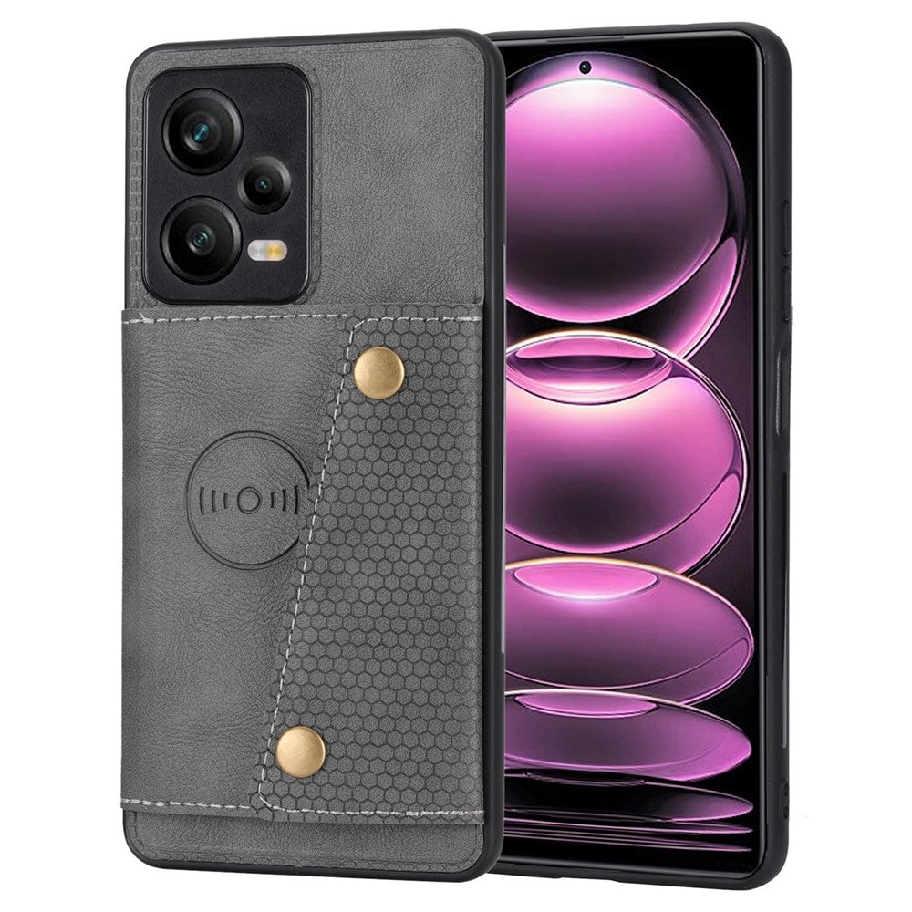 Xiaomi Redmi Note 12 Pro 5G Stativ PU-läderbelagt TPU-skal med dubbla knappar, kortplatser och bilfäste, metallplåt