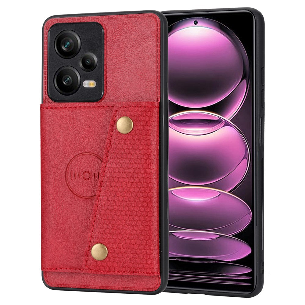 Xiaomi Redmi Note 12 Pro 5G Stativ PU-läderbelagt TPU-skal med dubbla knappar, kortplatser och bilfäste, metallplåt