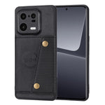 For Xiaomi 13 5G Kickstand Phone Case Dual Button Card Slots Drop-proof PU Leather Coated TPU Case with Built-in Metal Sheet